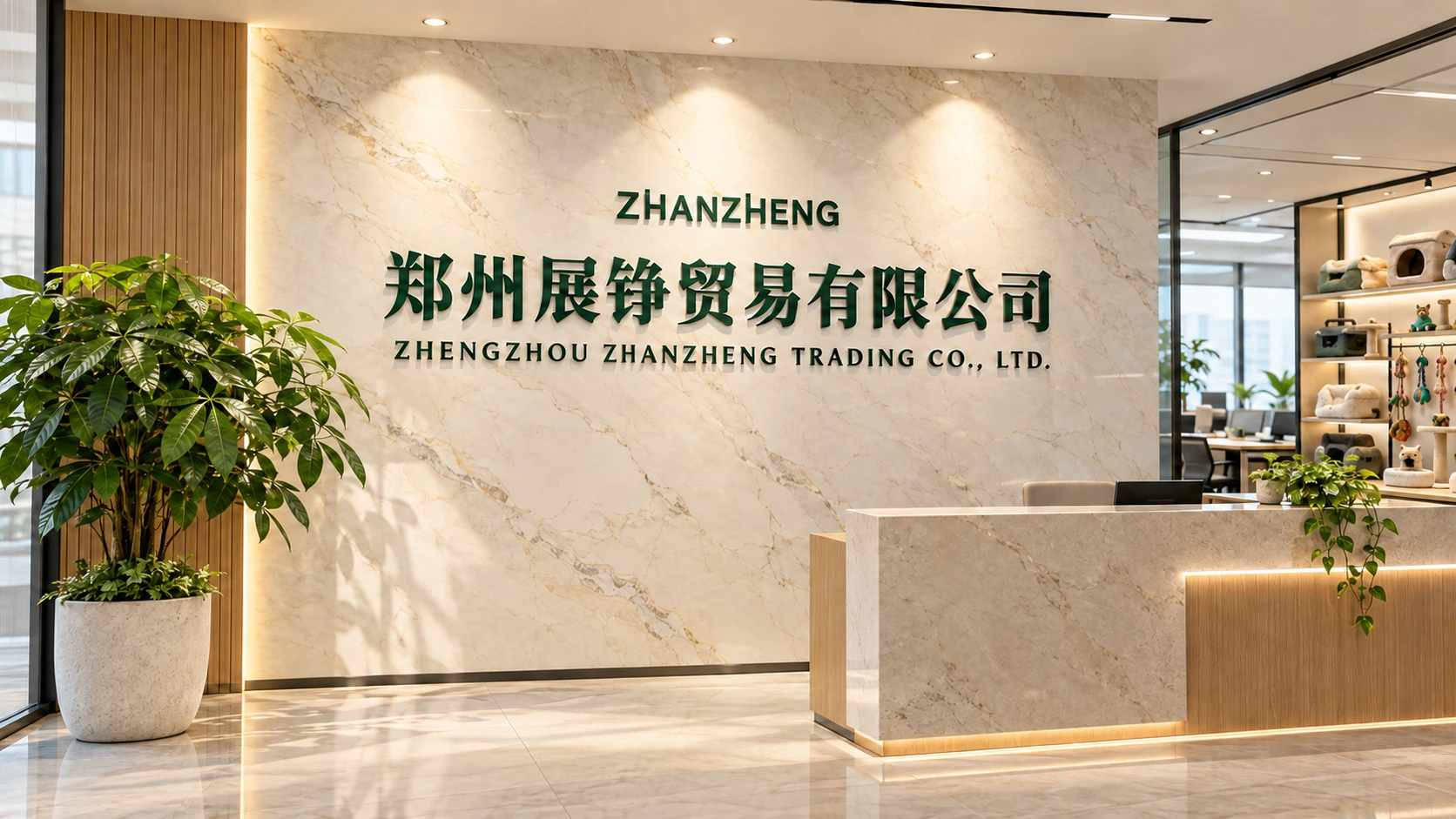 Zhanzheng company reception and pet product display