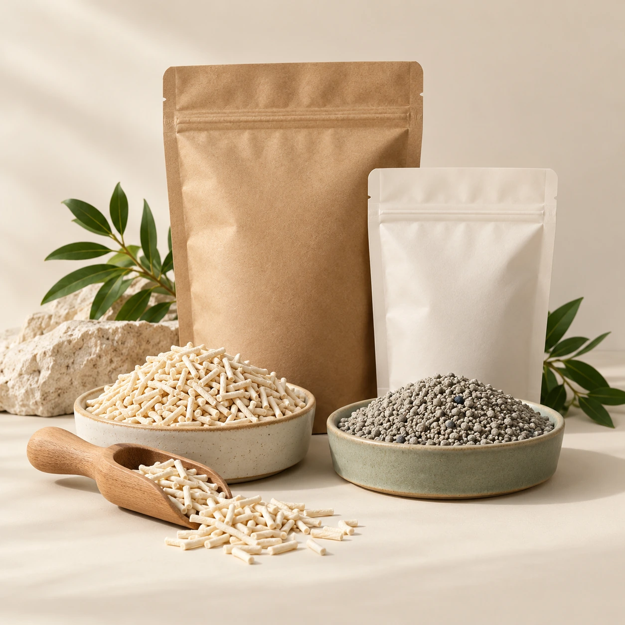 Cat litter pellets, granules and unbranded packaging concepts
