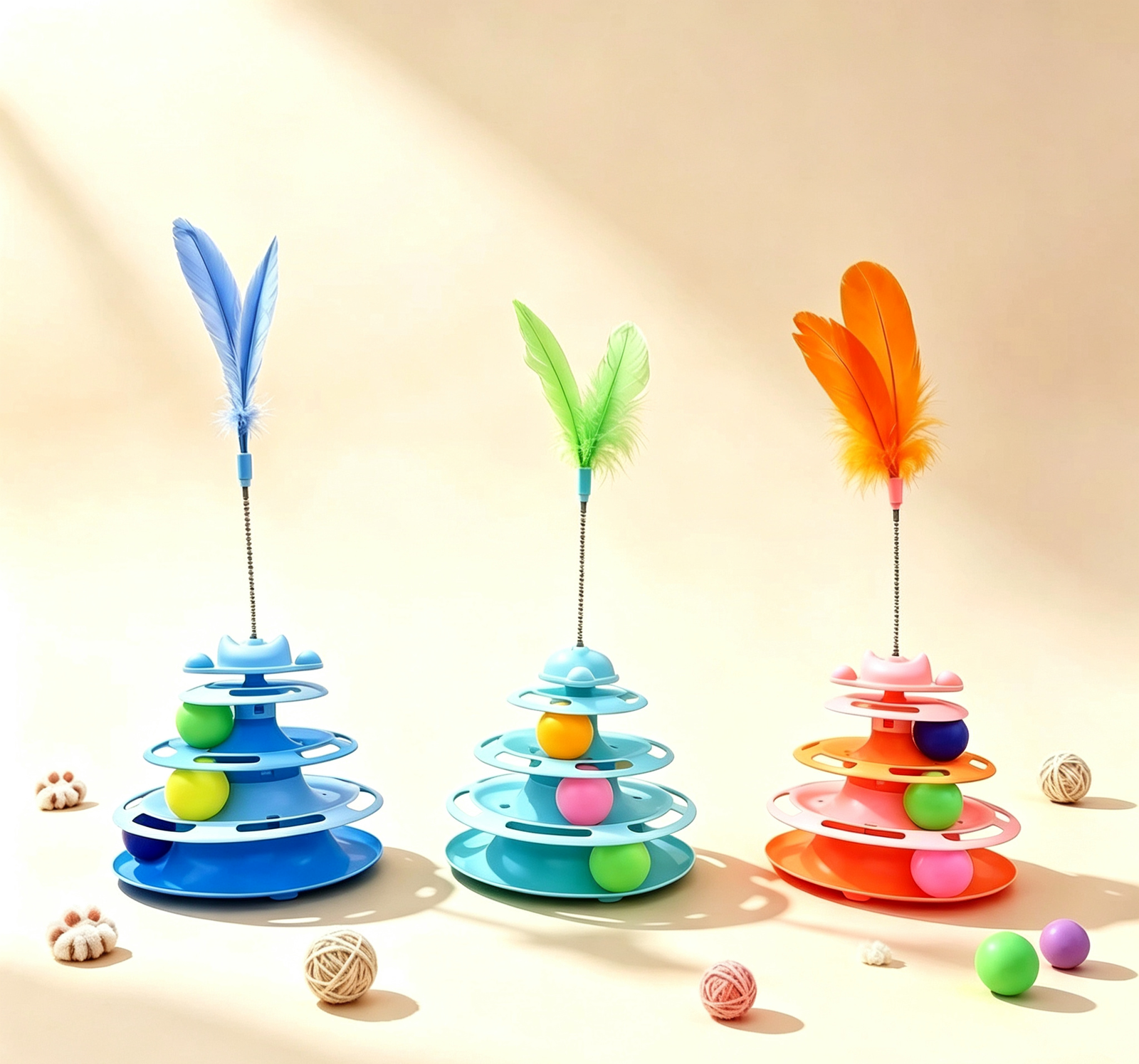 Multi-Level Track Ball & Feather Cat Toy